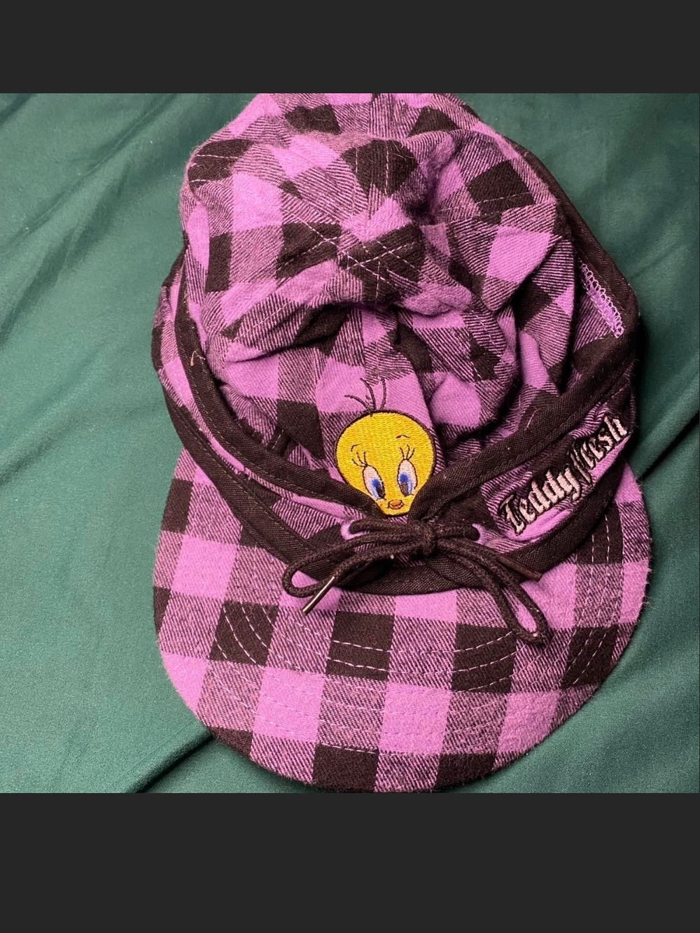 Teddy Fresh Pink and Black Plaid Kids Cap with Tweety Embroidery